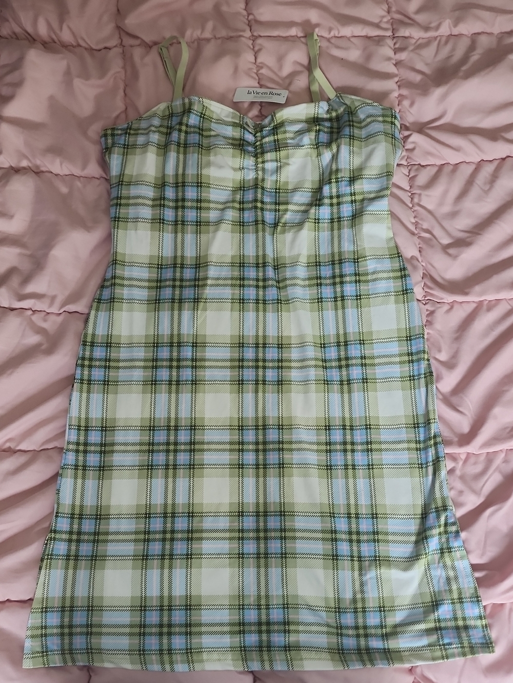 La Vie En Rose Green and Blue Plaid Slip Dress